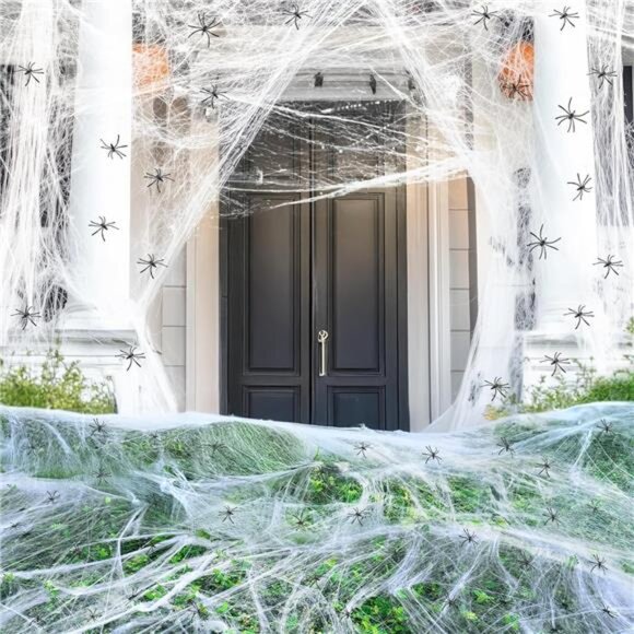 1400 sqft Halloween Spider Web Decorations with 150 Extra Fake Spiders - Picture 1 of 7
